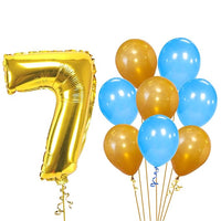 Party Propz 7th Birthday Baby Boy Decoration Combo Number 7 Foil Balloon And Gold Blue Metallic Balloons Set 9Pcs For Kids Boy Party Supplies