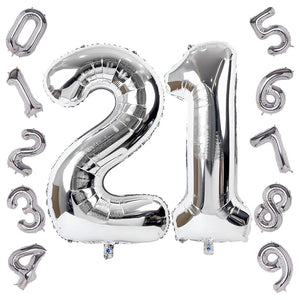 Party Propz Large 21 Number Foil Balloon - 16 Inch Silver Foil balloons for 21st Birthday Decoration items | Anniversary Decoration items | Balloon Decoration | Number Balloons for Party