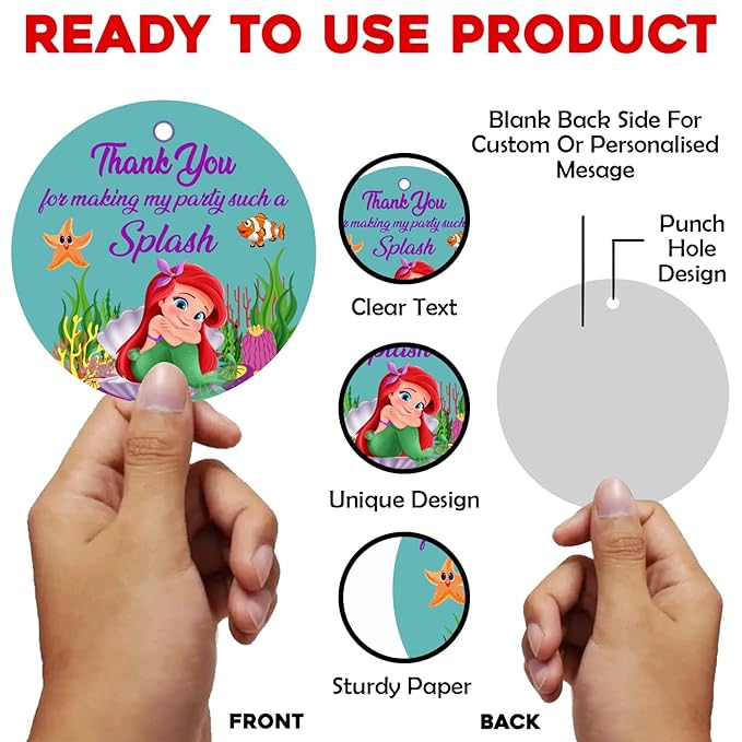 Party Propz Thank You Card Birthday - 21 Pcs, Mermaid Thank You Cards For Return Gifts With Ribbon | Birthday Thanks Card(Cardstock) | Thank You Tags For Return Gifts | Happy Birthday Decoration Items
