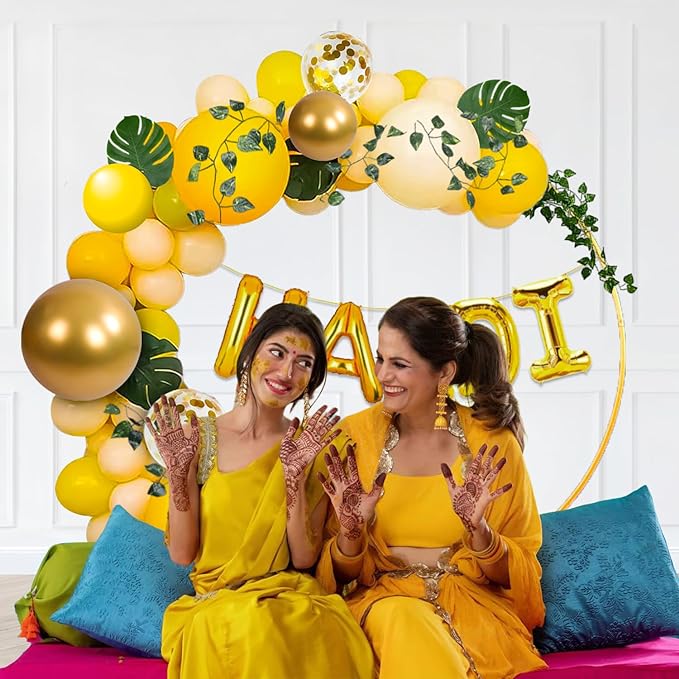 Party Propz Haldi Decoration Items For Marriage -65Pcs Haldi Ceremony Decoration|Haldi/Bachelorette Party Backdrop Decoration|Haldi Mehndi Decoration Items For Marriage|Haldi Balloon Decoration