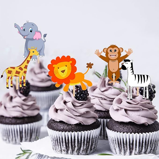 PARTY PROPZ JUNGLE THEME CUPCAKE TOPPERS CAKE DECORATION SUPPLIES 14 PCS