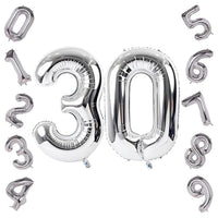 Party Propz Large 30 Number Foil Balloon - 16 Inch, Silver Number Foil Balloon | Thirtieth Birthday and Anniversary Balloon Decoration | Silver Foil Balloon for 30th Birthday Decoration Items