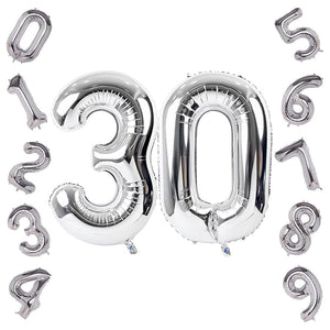 Party Propz Large 30 Number Foil Balloon - 16 Inch, Silver Number Foil Balloon | Thirtieth Birthday and Anniversary Balloon Decoration | Silver Foil Balloon for 30th Birthday Decoration Items