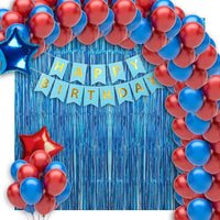 Party Propz Happy Birthday Decorations For Boys -Pack of 34 Pcs Blue Red Colour Birthday Balloons for Decoration Kit | Foil Curtain | Happy Birthday Banner for Kids Birthday(cardstock)