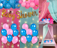 Party Propz Baby Shower Decoration Items - 44pcs Baby Shower Decoration Kit | With Golden Baby Shower Banner (cardstock), Net Curtains, Pastel Balloons & Fairy Led Light | Baby Shower Decorations