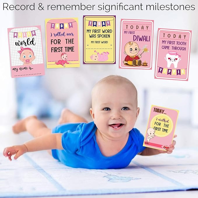 Party Propz Baby Milestone Cards for New Born 36Pcs Multicolor Baby Monthly Milestone Cards Or Milestone Stickers 1-12 Month Milestone Card Newborn Girl Child Baby Card Monthly Photoshoot Accessories