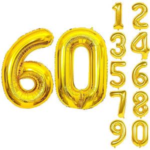 Party Propz Number 60 Foil Balloon - 32 Inch gold Foil Balloon for Birthday Decoration items | Anniversary Decoration items | Balloon Decoration | Number Balloons for Party