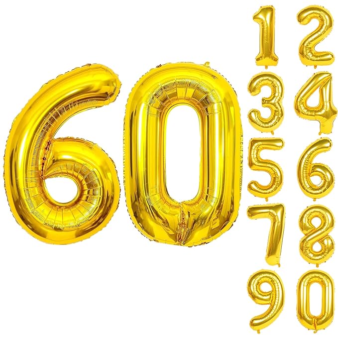 Party Propz Number 60 Foil Balloon - 32 Inch gold Foil Balloon for Birthday Decoration items | Anniversary Decoration items | Balloon Decoration | Number Balloons for Party