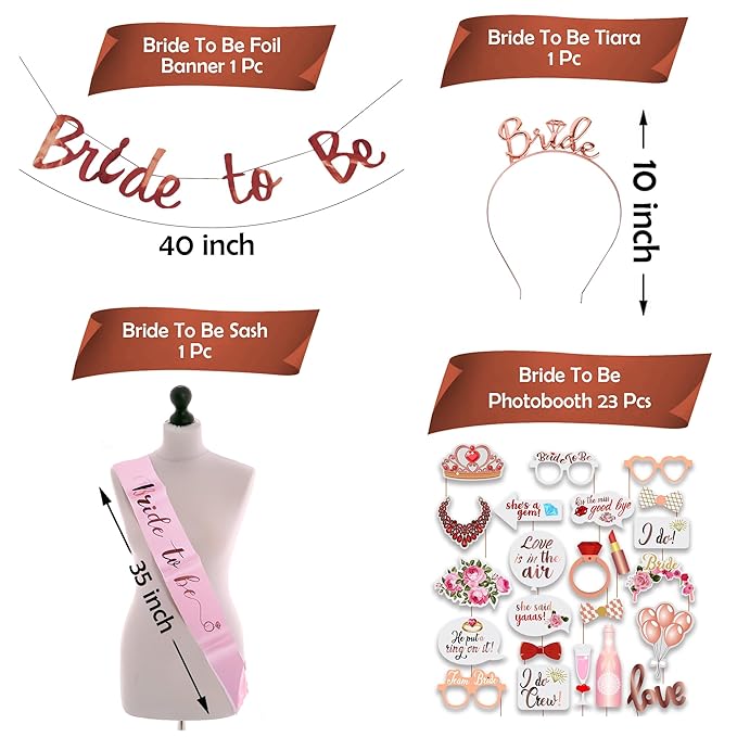 Party Propz Bride To Be Decoration Set Combo - 26 Pcs Bachelorette Party Decorations | Bride To Be Props | Bride To Be Sash | Bride To Be Tiara | Bride To Be Accessories | Bride To Be Sash And Crown