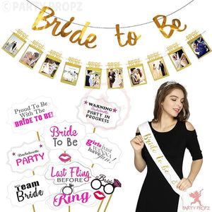 Bride To Be Decoration Set Combo - 13 Pcs Bachelorette Party Decorations | Bride To Be Banner | Bride To Be Sash | bride to be props for bachelorette party | Bridal Shower Decorations Kit