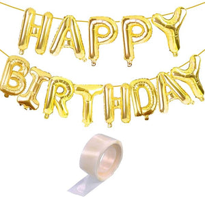 Party Propz Happy Birthday Golden Foil Balloon Alphabet Banner (cardstock) with Ballons Glue dot For Balloons For Decorations/Birthday Decoration Kit Items Combo Set/ Ballon For Husband, Kids