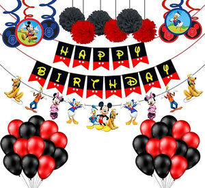 Party Propz Mickey Mouse Birthday Decoration-66Pcs Kit For 2Nd Birthday Decoration For Boys|Mickey Mouse Theme Birthday Decoration|Red|Black Balloons For Cartoon Theme Decoration