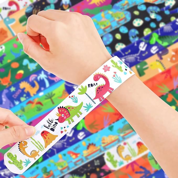 Party Propz Dinosaur Return Gifts for Kids - 12 Pcs Dinosaur Slap Bracelet for Kids | Best Birthday Return Gifts for Kids | Wrist Band for Kids | Slap Bands for Kids Return Gift | Scale Band for Kids