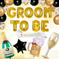 Party Propz Groom to Be Decoration Set Combo - 21Pcs Bachelorette Party Decorations | With Groom to Be Foil Balloon, Champagne & Cheers Foil, Black & Gold Metallic Balloons | Groom to Be Sash