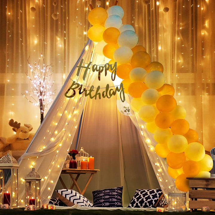 Party Propz Nylon Canopy Tent For Decoration-Pack Of 7 White Net Curtain For Birthday Decoration With LED Lights|White Curtains For Decoration, 30 CM