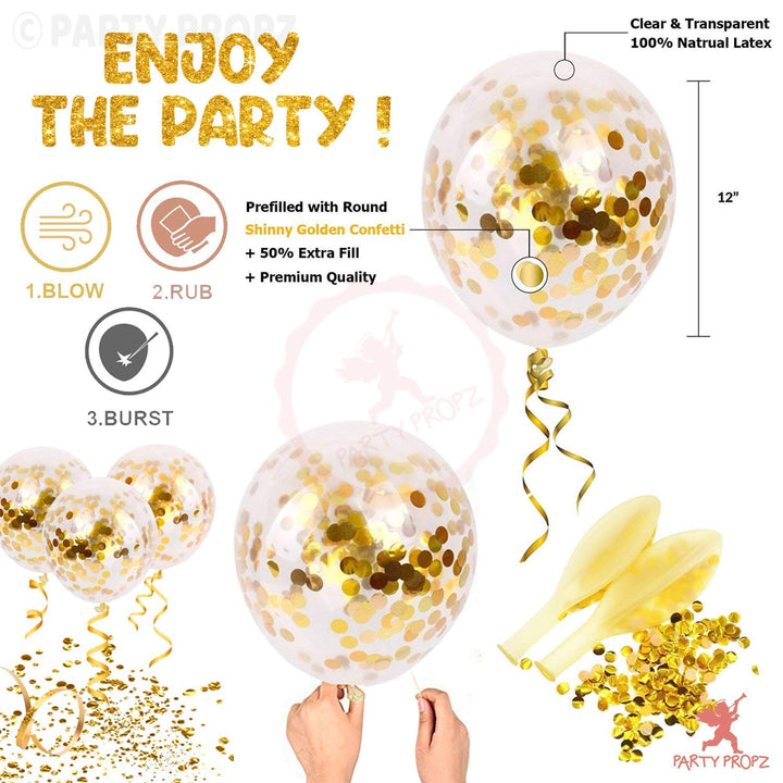 Party Propz Birthday Decoration Items - Happy Birthday Banner (Cardstock) | Gold Confetti Balloons With Led Light | Birthday Decoration Items For Husband | Golden Theme Birthday Decoration