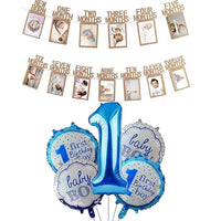 Party Propz Birthday Decoration Items For 1St Birthday - Set Of 6 Pcs 12 Months Photo Banner (Cardstock) For Birthday | 1St Birthday Decoration For Boys | 1St Birthday Decoration For Girls, Blue