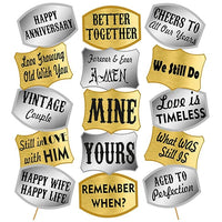Party Propz Happy Anniversary Photo Booth Props Set - 19Pcs with Golden & Silver Anniversary Party Props for Photo - Happy Anniversary Decoration Kit Items for Husband - Wife in 1st, 25th,50th