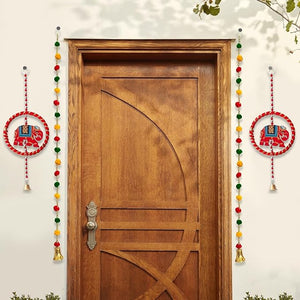 Party Propz Elephant Hangings for Home Decor - 4Pcs Pom Pom Hangings for Decoration | Handmade Wall Hanging Decor | Latkan for Home Decoration | Door Hangings | Rajasthani Traditional Hanging Decor