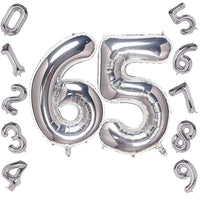 Party Propz Large 65 Number Foil Balloon - 16 Inch, Silver Number Foil Balloon | Sixty Fifth Birthday and Anniversary Balloon Decoration | Silver Foil Balloon for 65th Birthday Decoration Items