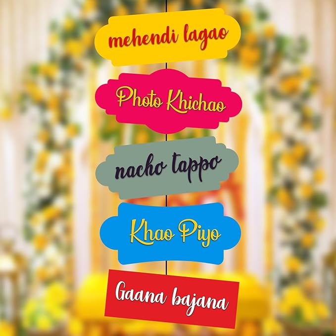 Party Propz Mehandi Decoration Items- 5Pcs Mehendi Door Decoration | Wedding Decoration Door Board (Cardstock) | Door Board Decoration for Mehendi Ceremony | Haldi Ceremony Decoration | Mehndi Welcome