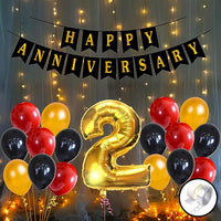 Party Propz 2nd Happy Anniversary Decoration Items with LED Light, Banner (Paper), Balloons, Arch, Glue Dot 55Pcs Set for 2nd Party Room Decoration Combo Set/Couple Wedding,Marriage Celebration