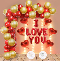 Birthday/Anniversary Decoration Items - Pack of 71pcs Red and Gold Balloons for Anniversary Decoration | I Love You Foil Balloons & Red Heart Foil Balloons for Girlfriend, Boyfriend, Wife, Husband
