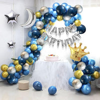 Party Propz Birthday Decoration Items - 63 Pcs, Blue Golden Silver Birthday Decoration Items for Boy Husband Men | Happy Birthday Decorations Kids | Huge Foil, Metallic Balloons, Glue Dot, Arch Tape