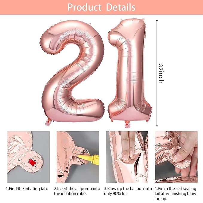Party Propz Foil Balloon Number 21, Rose gold Number Foil Balloon - 32 Inch Foil Balloon | Number 21 Foil Balloon Rose gold for 21st Birthday Decoration Items, Anniversary Decoration