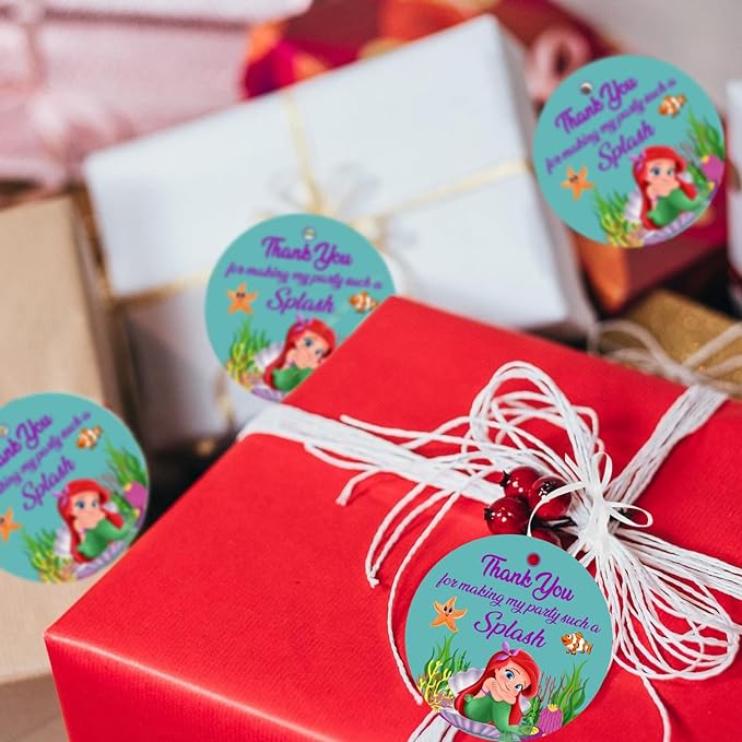 Party Propz Thank You Card Birthday - 21 Pcs, Mermaid Thank You Cards For Return Gifts With Ribbon | Birthday Thanks Card(Cardstock) | Thank You Tags For Return Gifts | Happy Birthday Decoration Items