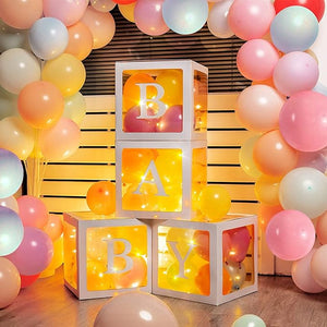 Party Propz Paper Baby Shower Party Decoration Set - 45 Piece Balloon Box Kit - Baby Shower Backdrop Party Decor - Letters, Balloons, Boxes - Baby Birthday Supplies With Fairy Led Lights,Multicolor