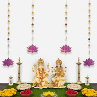 Party Propz Lotus Hangings for Decoration - 4Pcs Handmade Wall Decor | Hangings for Home Decoration | Floral Wall Hangings for Temple Decor | Latkan for Home Decoration | Pooja Room Decoration Items