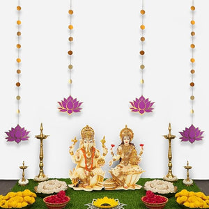 Party Propz Lotus Hangings for Decoration - 4Pcs Handmade Wall Decor | Hangings for Home Decoration | Floral Wall Hangings for Temple Decor | Latkan for Home Decoration | Pooja Room Decoration Items