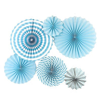 Party Propz 6Pcs Light Blue Paper Fan Decoration For Birthday Decorations Items For Boys/Paper Fans Decoration