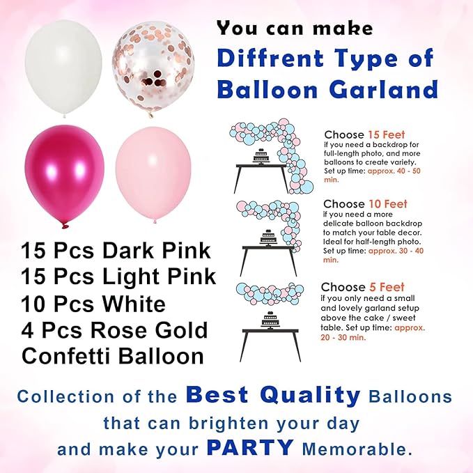 Party Propz Pink Balloons Garland Arch Kit- 51Pcs For Birthday Decoration Items For Girls/Bride To Be Balloon/Girl Arrival Kit/Baby Theme Parties/1St Birthday Decoration For Baby Girl(Multi Color)