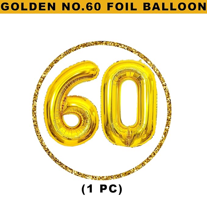 Party Propz Number 60 Foil Balloon - 32 Inch gold Foil Balloon for Birthday Decoration items | Anniversary Decoration items | Balloon Decoration | Number Balloons for Party
