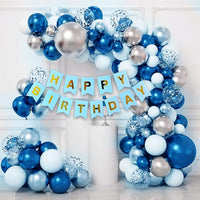 Party Propz Happy Birthday Decorations For Boys Kit- Happy Birthday Banner (Paper), Arch, Blue/White/Silver Balloons For Birthday, Blue Birthday Combo for Boys, Husband - 52Pcs Birthday Decoration Kit