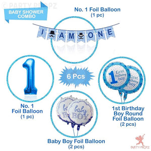 Party Propz First Birthday Decorations Boy- Am One Banner(Cardstock)1St Birthday Decoration Items For Boys Foil Balloons For Birthday 1 Year Baby Boy Birthday Decoration Kids 6Pcs,Multicolor