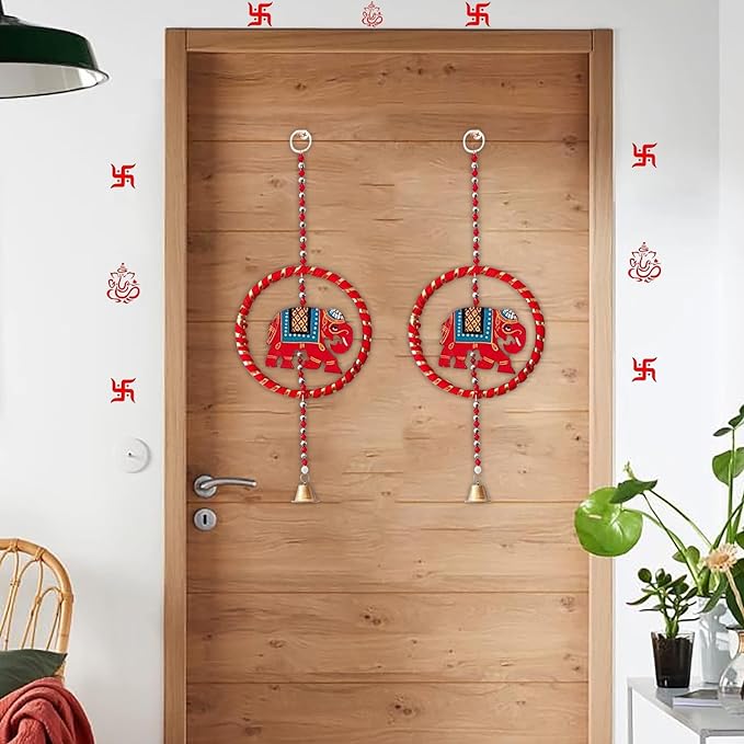 Party Propz Elephant Hangings for Home Decor -2 Pcs Toran for Home Decoration | Handmade Wall Hanging Decor | Latkan for Home Decoration, Haldi | Door Hangings | Rajasthani Traditional Hanging Decor