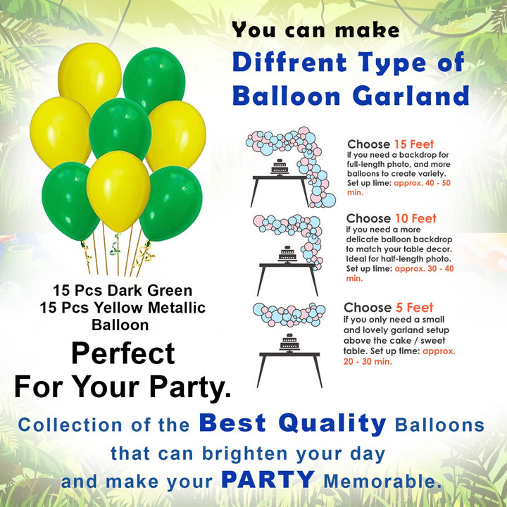 Party Propz Jungle Theme Half Birthday Decorations Combo Set Hawaiian Animals Safari Forest Half Birthday Bunting, Balloons, Foil Balloons, Half Birthday Board For Boys (Green) - 36 Pieces
