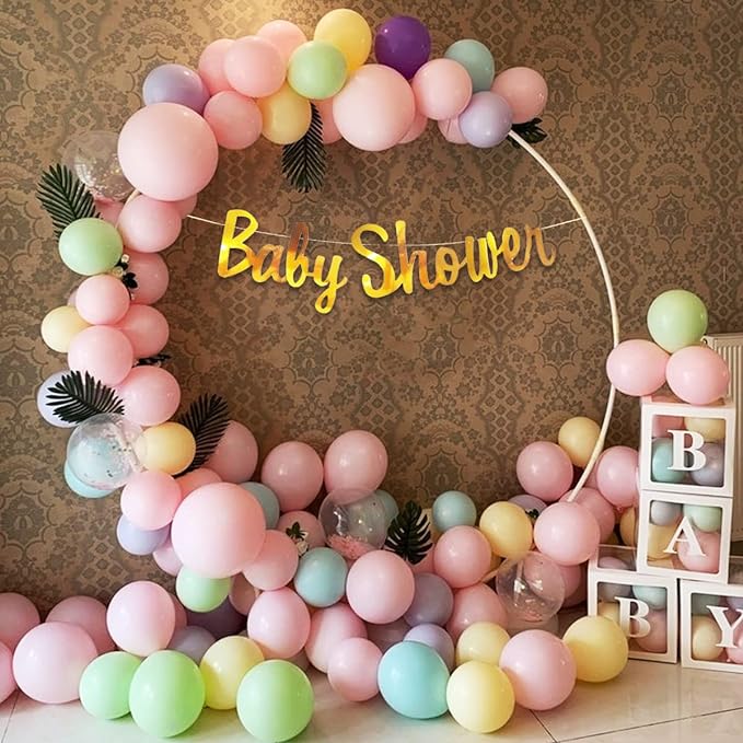 Party Propz Baby Shower Decoration Items- 47 Pcs Combo | Pastel Balloons for Decoration | Baby Shower Decorations Set for Mom To Be | Baby Shower Banner (cardstock) (Foil) | Golden Confetti Balloons