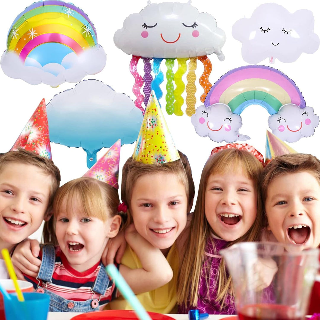 Party Propz Rainbow Theme Birthday Supplies Foil Balloons - Pack of 6 Pcs | Big Size Rainbow Balloons | Rainbow Balloons, Rainbow Theme Birthday Decorations Kids | Cloud Balloons for Decoration