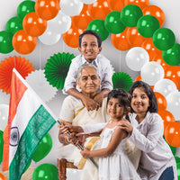 Party Propz Independence Day Decoration Kit – 56 Pcs Tricolour Balloons & Paper Fans Set for 15 August Celebration, Home, Office & School Decor