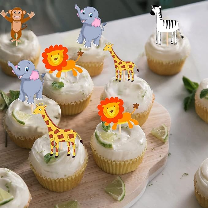 PARTY PROPZ JUNGLE THEME CUPCAKE TOPPERS CAKE DECORATION SUPPLIES 14 PCS