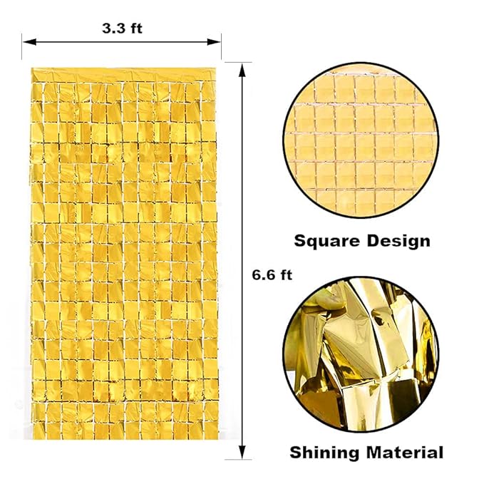 Party Propz Foil Curtains - Golden, 6ft x 2ft, 2 Pieces