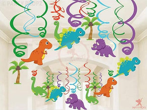 Dinosaur theme Swirls Set of 12Pcs for Kids Boys Birthday Party Decoration Multicolor