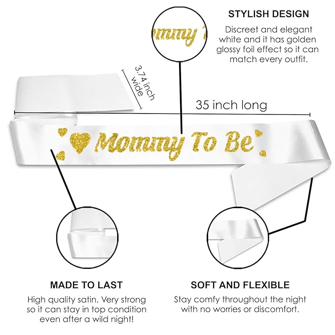 Party Propz Mom to Be Sash with Dad to Be Badge - 2pcs Baby Shower Decoration Items | Mom to Be Dad to Be Decoration Item | Dad to Be Badge for Baby Shower | Baby Shower Props for Photoshoot