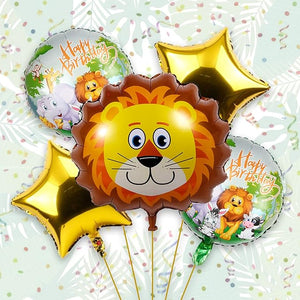 Party Propz Happy Birthday Decoration Kit, Set of 5 Birthday Decoration Items With Happy Birthday, Lion, Jungle Theme Foil Balloons For Kids Birthday Celebration, , Multicolor