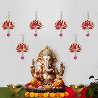 Party Propz Handmade Lotus Hangings For Decoration -6Pcs 8 Inch Wall Decor Lotus Latkan Toran With Lotus Buds | MDF Floral Wall Hangings For Temple Decor | Main Door Entrance | Mandir Decoration Items