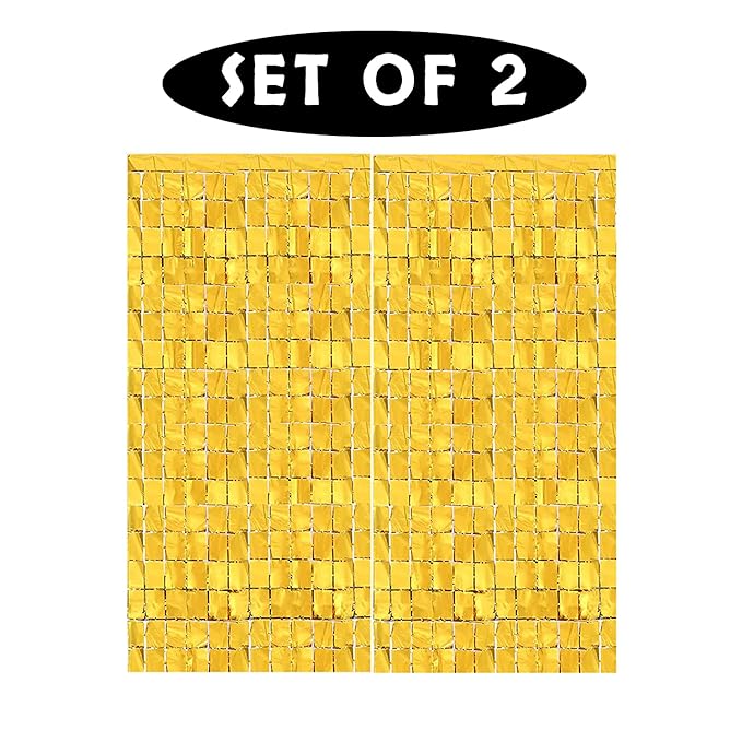 Party Propz Foil Curtains - Golden, 6ft x 2ft, 2 Pieces